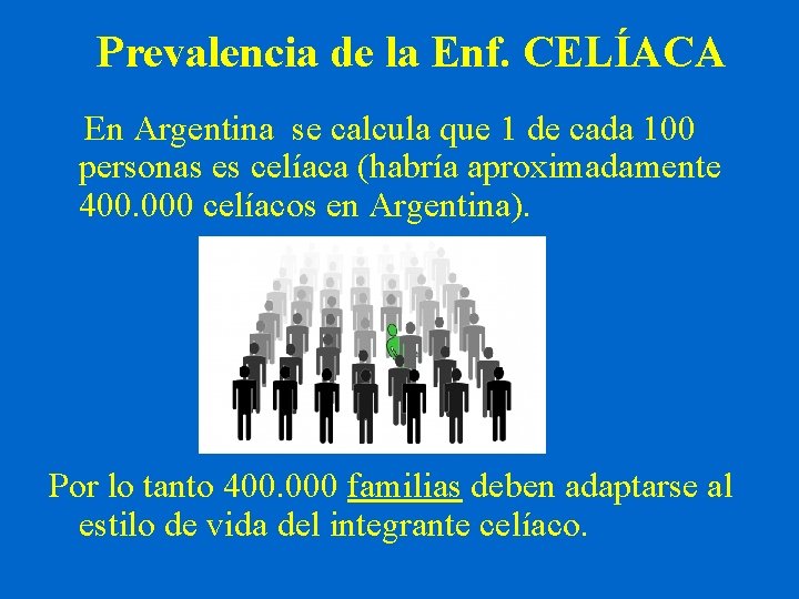 Prevalencia de la Enf. CELÍACA En Argentina se calcula que 1 de cada 100