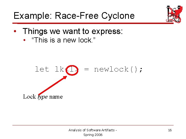 Example: Race-Free Cyclone • Things we want to express: • “This is a new