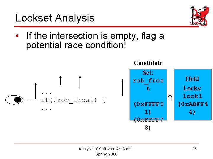 Lockset Analysis • If the intersection is empty, flag a potential race condition! .