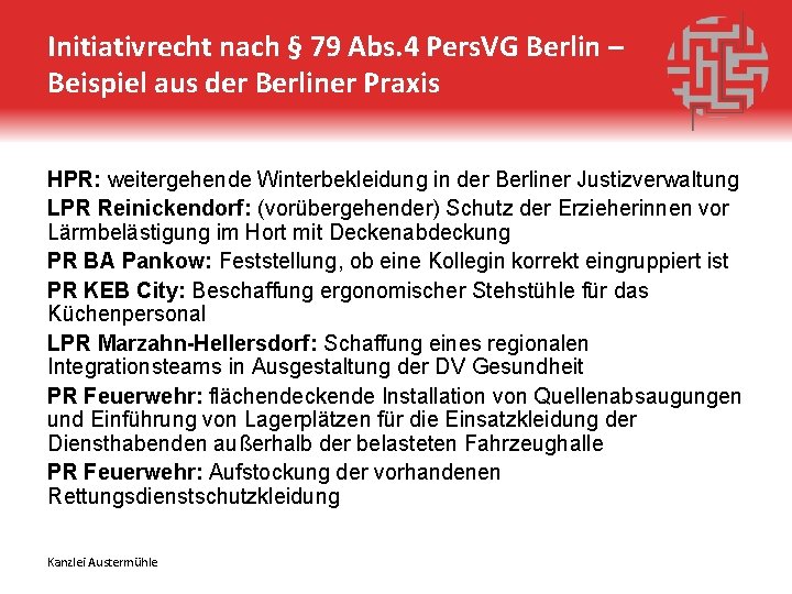 Initiativrecht nach § 79 Abs. 4 Pers. VG Berlin – Beispiel aus der Berliner