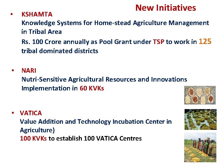  • New Initiatives KSHAMTA Knowledge Systems for Home-stead Agriculture Management in Tribal Area