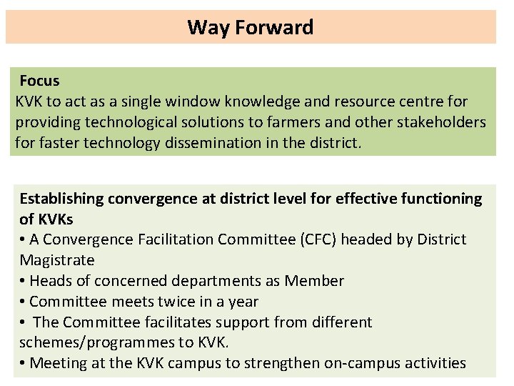 Way Forward Focus KVK to act as a single window knowledge and resource centre