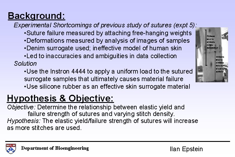 Background: Experimental Shortcomings of previous study of sutures (expt 5): • Suture failure measured