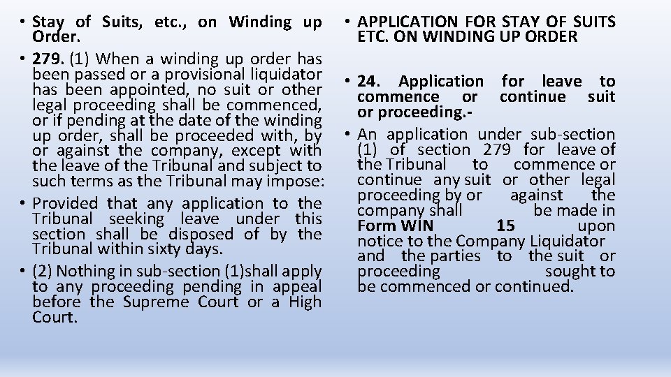  • Stay of Suits, etc. , on Winding up Order. • 279. (1)