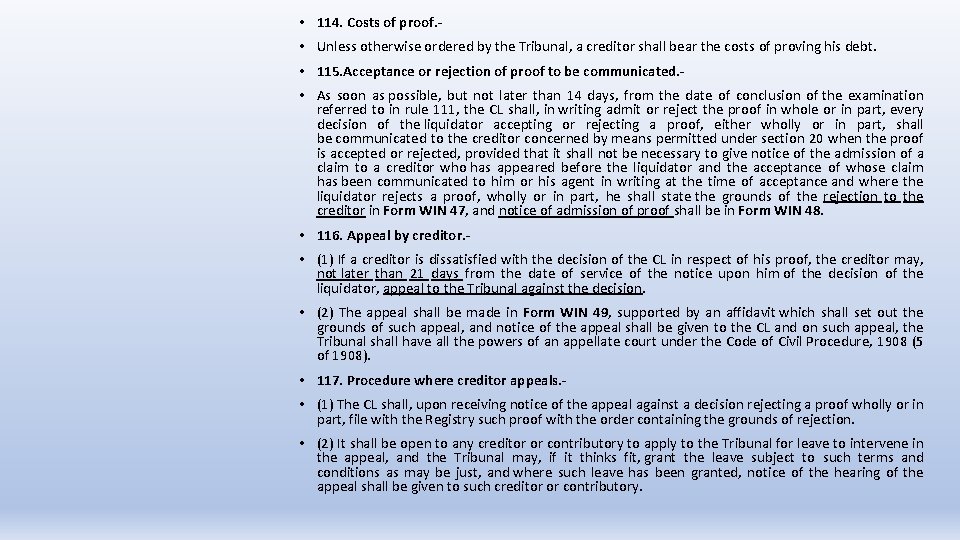  • 114. Costs of proof. • Unless otherwise ordered by the Tribunal, a