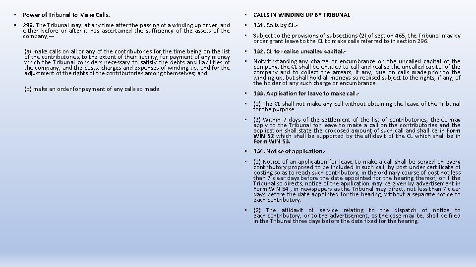  • Power of Tribunal to Make Calls. • CALLS IN WINDING UP BY