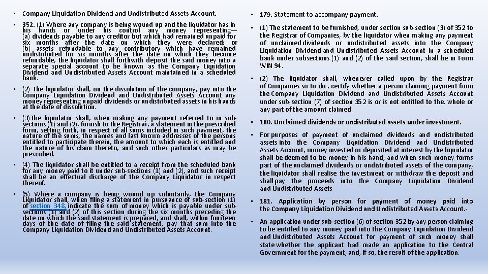  • Company Liquidation Dividend and Undistributed Assets Account. • 179. Statement to accompany