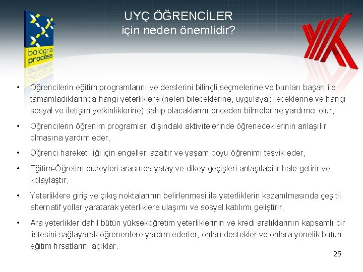 UYÇ ÖĞRENCİLER için neden önemlidir? • Öğrencilerin eğitim programlarını ve derslerini bilinçli seçmelerine ve