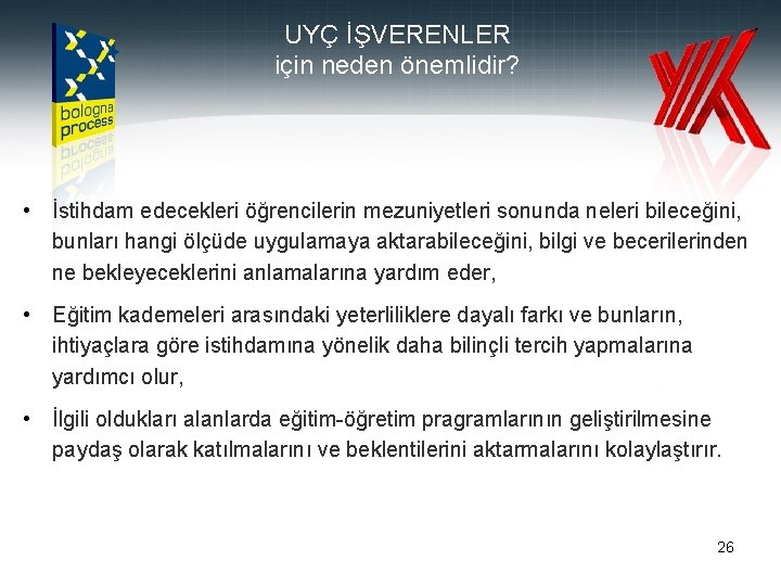 UYÇ İŞVERENLER için neden önemlidir? • İstihdam edecekleri öğrencilerin mezuniyetleri sonunda neleri bileceğini, bunları