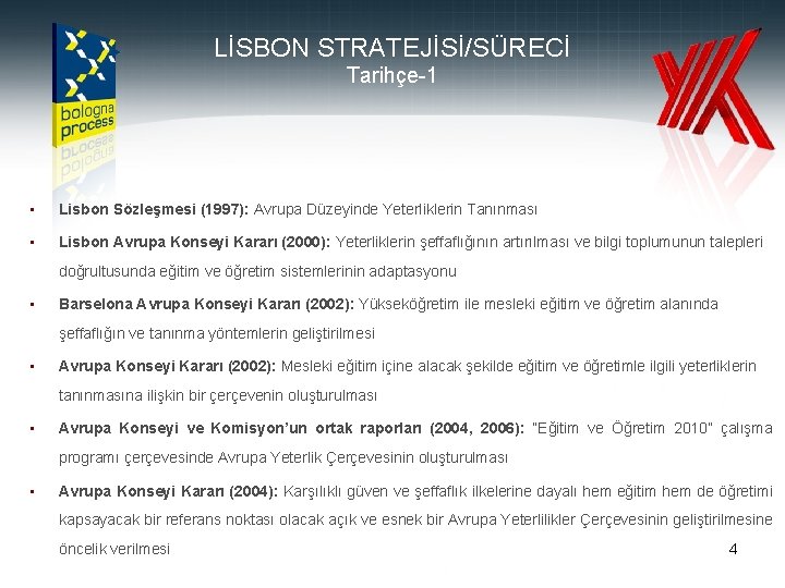 LİSBON STRATEJİSİ/SÜRECİ Tarihçe-1 • Lisbon Sözleşmesi (1997): Avrupa Düzeyinde Yeterliklerin Tanınması • Lisbon Avrupa