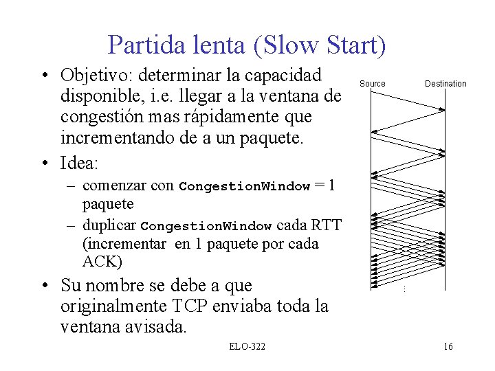 Partida lenta (Slow Start) • Objetivo: determinar la capacidad disponible, i. e. llegar a