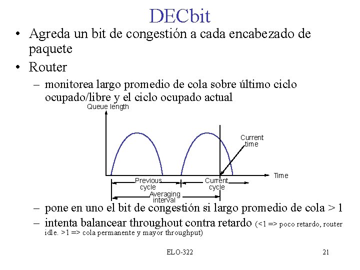 DECbit • Agreda un bit de congestión a cada encabezado de paquete • Router