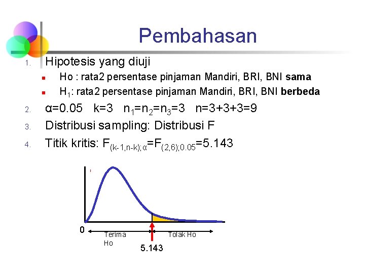 Pembahasan 1. Hipotesis yang diuji n n 2. 3. 4. Ho : rata 2