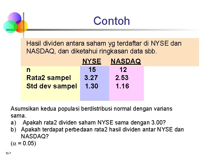 Contoh Hasil dividen antara saham yg terdaftar di NYSE dan NASDAQ, dan diketahui ringkasan