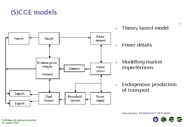 (S)CGE models • Theory based model • Fewer details • Modelling market imperfections •
