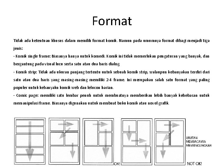 Format Tidak ada ketentuan khusus dalam memilih format komik. Namun pada umumnya format dibagi