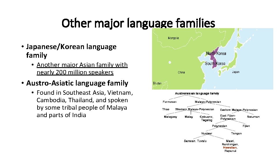 Other major language families • Japanese/Korean language family • Another major Asian family with