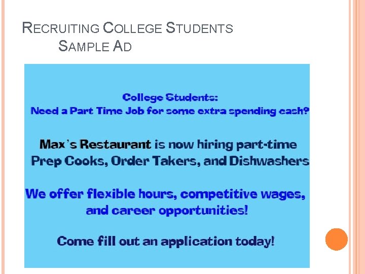 RECRUITING COLLEGE STUDENTS SAMPLE AD 