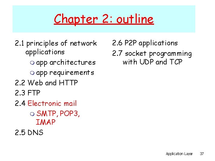 Chapter 2: outline 2. 1 principles of network applications m app architectures m app