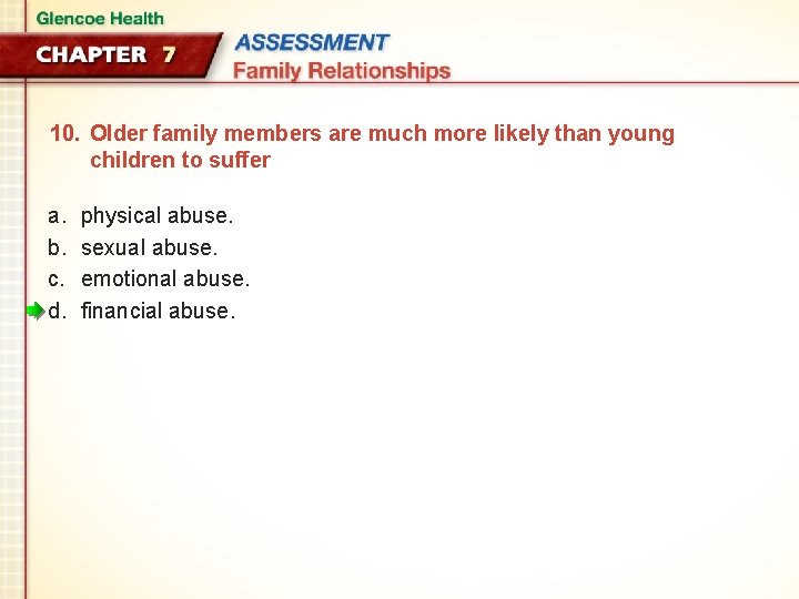 10. Older family members are much more likely than young children to suffer a.