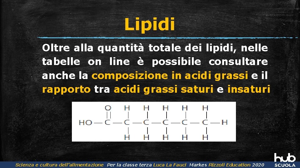 Lipidi Oltre alla quantità totale dei lipidi, nelle tabelle on line è possibile consultare