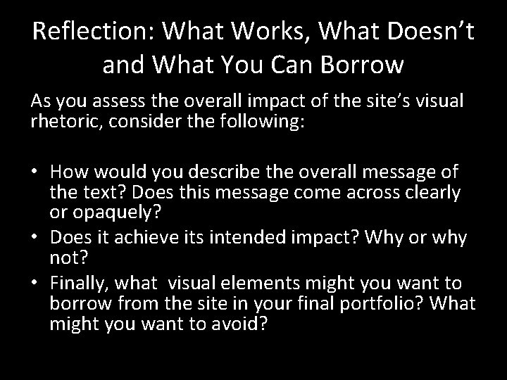 Reflection Question Visual Analysis Visual Rhetoric Basics and Questions to Consider Visual