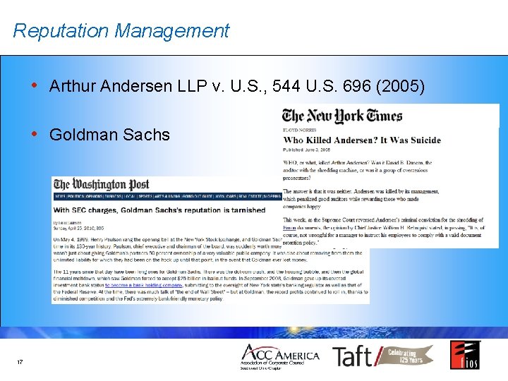 Reputation Management • Arthur Andersen LLP v. U. S. , 544 U. S. 696