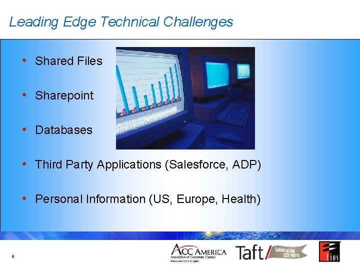 Leading Edge Technical Challenges • Shared Files • Sharepoint • Databases • Third Party