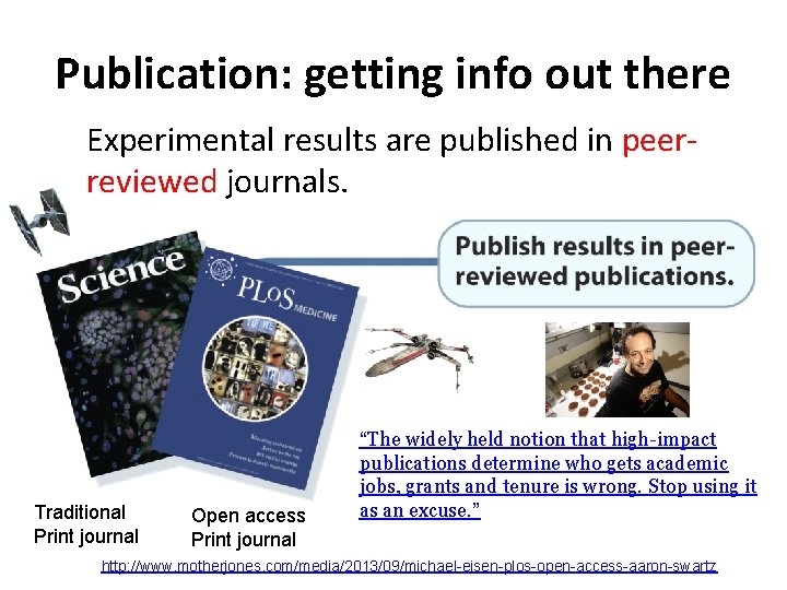 Publication: getting info out there Experimental results are published in peerreviewed journals. Traditional Print