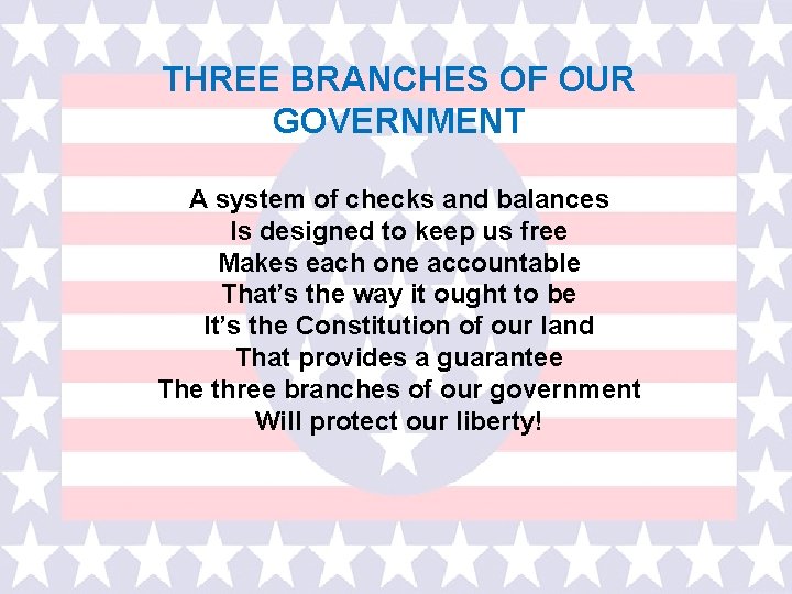 THREE BRANCHES OF OUR GOVERNMENT A system of checks and balances Is designed to