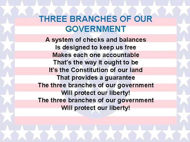 THREE BRANCHES OF OUR GOVERNMENT A system of checks and balances Is designed to