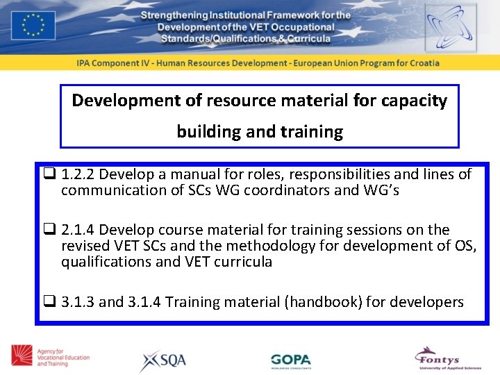 Development of resource material for capacity building and training q 1. 2. 2 Develop