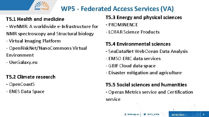 WP 5 - Federated Access Services (VA) T 5. 1 Health and medicine T
