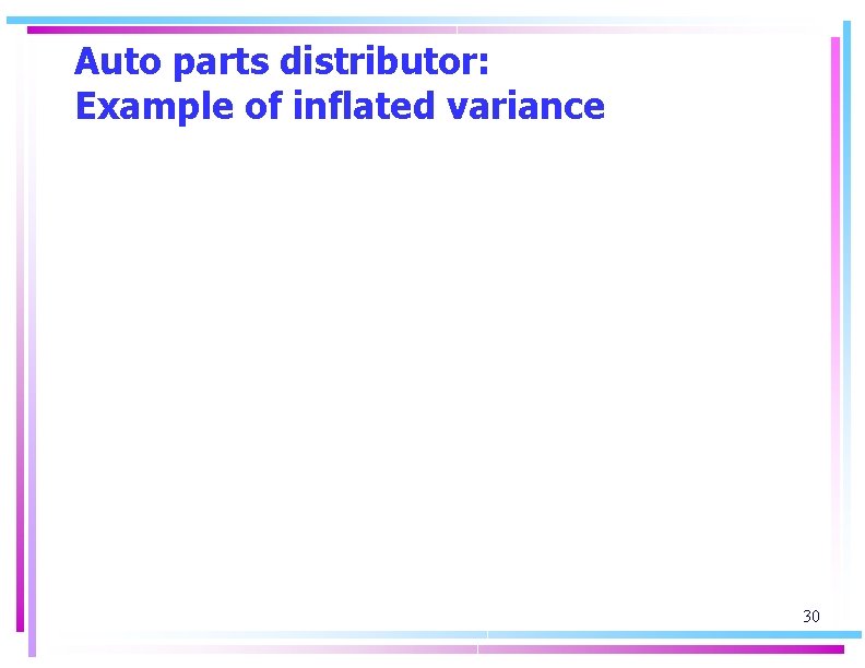 Auto parts distributor: Example of inflated variance 30 