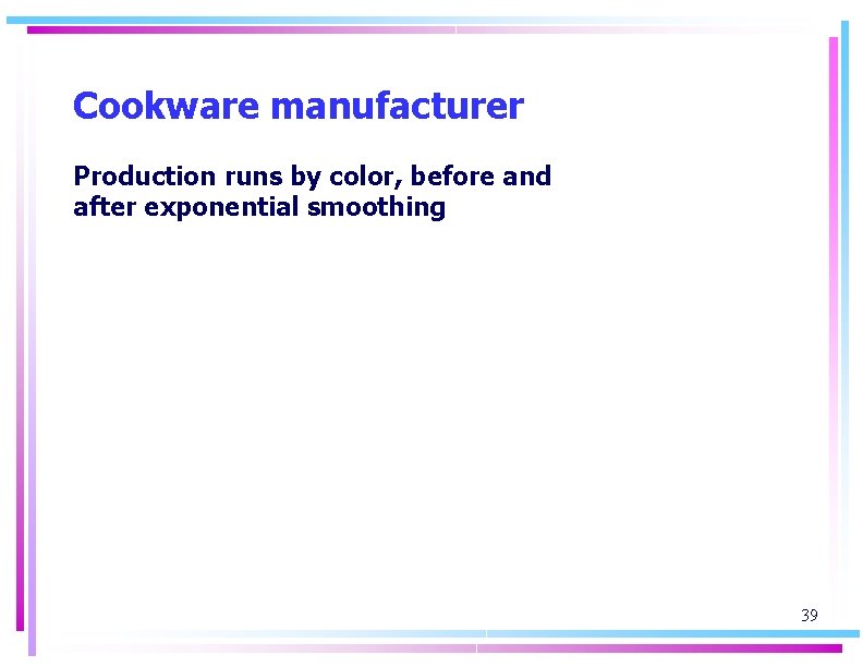 Cookware manufacturer Production runs by color, before and after exponential smoothing 39 