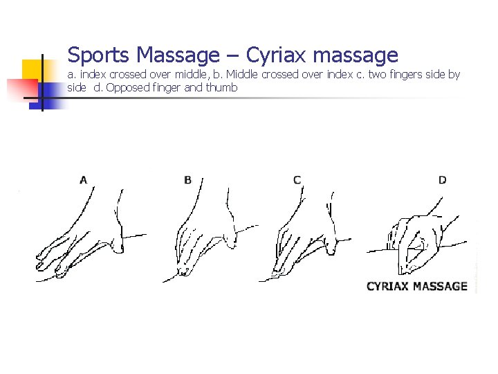 Sports Massage – Cyriax massage a. index crossed over middle, b. Middle crossed over