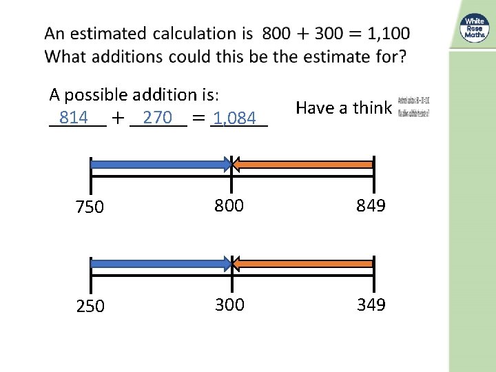 A possible addition is: ______ 814 + ______ 270 = ______ 1, 084 Have