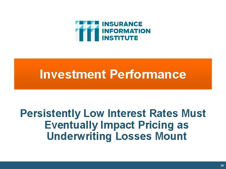Investment Performance Persistently Low Interest Rates Must Eventually Impact Pricing as Underwriting Losses Mount
