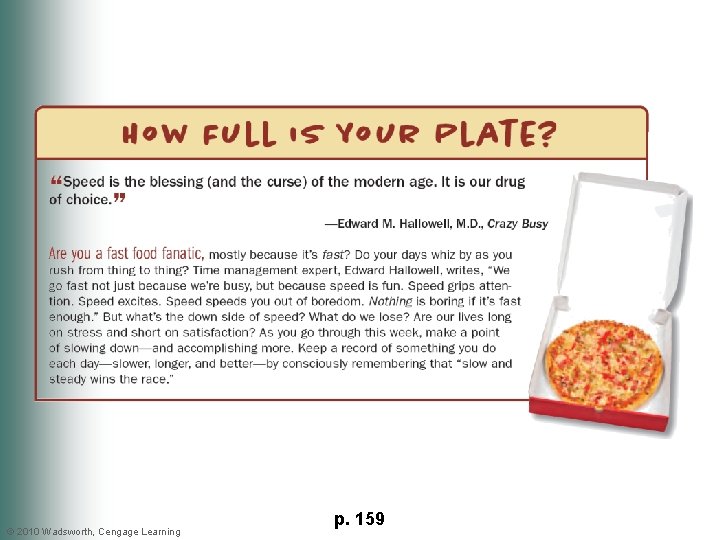 How Full Is Your Plate? © 2010 Wadsworth, Cengage Learning p. 159 