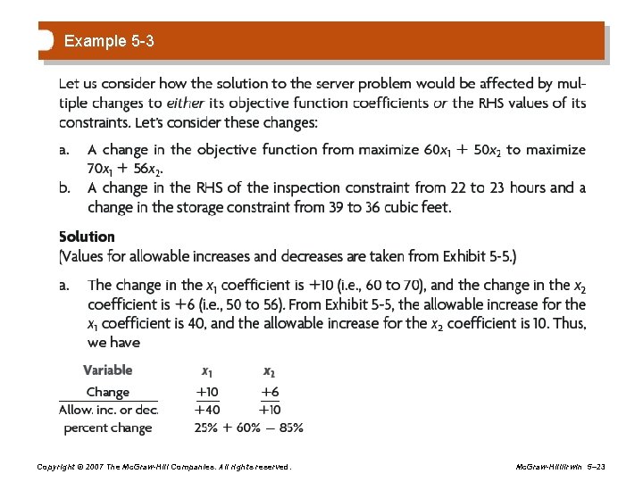 Example 5 -3 Copyright © 2007 The Mc. Graw-Hill Companies. All rights reserved. Mc.