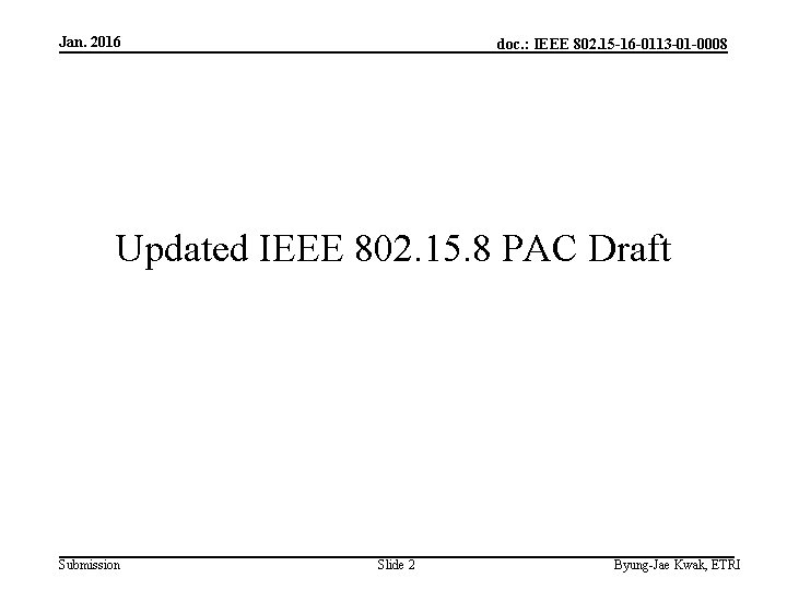 Jan. 2016 doc. : IEEE 802. 15 -16 -0113 -01 -0008 Updated IEEE 802.