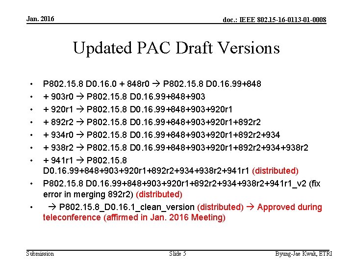 Jan. 2016 doc. : IEEE 802. 15 -16 -0113 -01 -0008 Updated PAC Draft