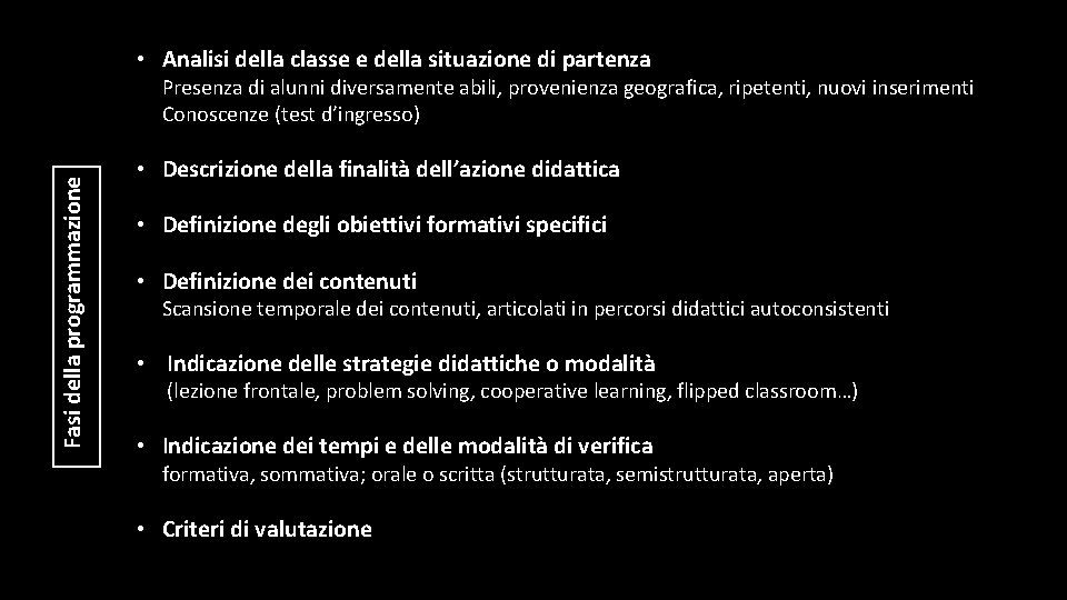  • Analisi della classe e della situazione di partenza Fasi della programmazione Presenza