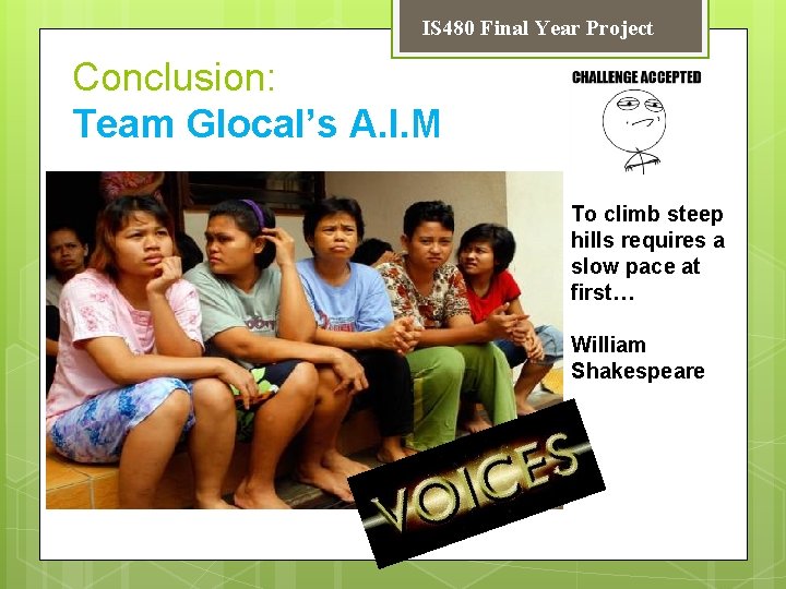 IS 480 Final Year Project Conclusion: Team Glocal’s A. I. M To climb steep