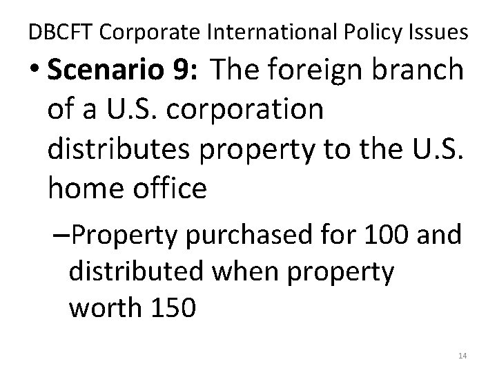DBCFT Corporate International Policy Issues • Scenario 9: The foreign branch of a U.