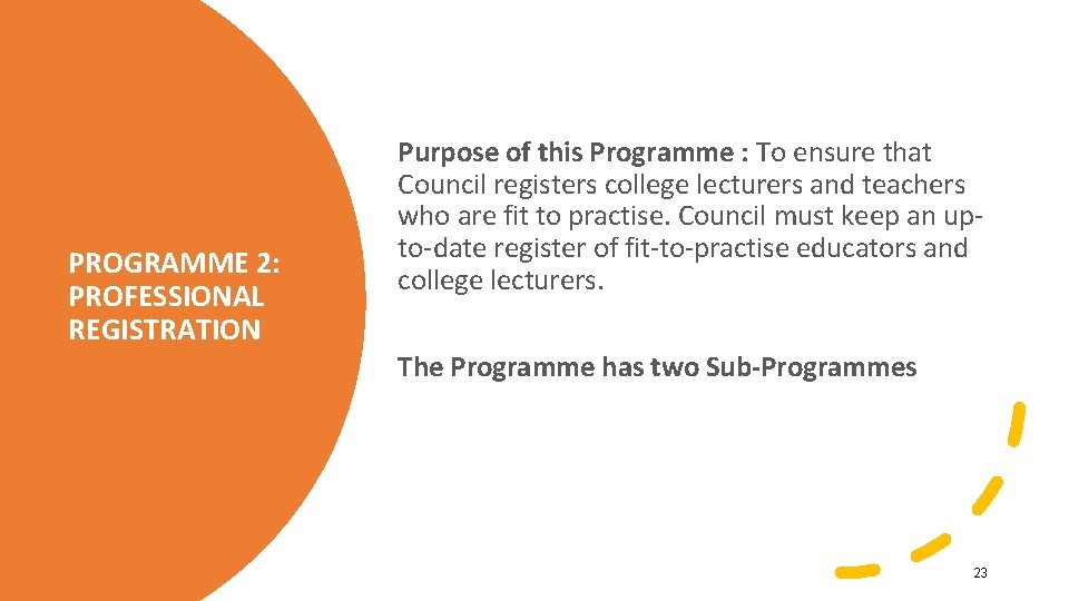 PROGRAMME 2: PROFESSIONAL REGISTRATION Purpose of this Programme : To ensure that Council registers