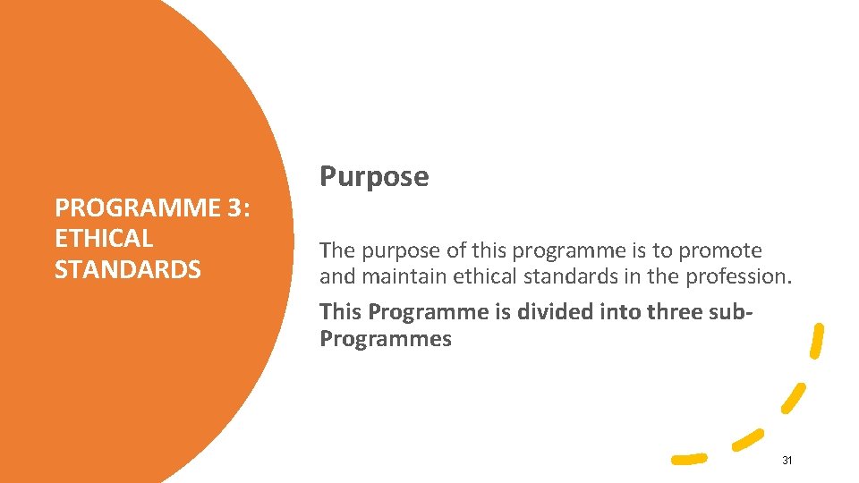 PROGRAMME 3: ETHICAL STANDARDS Purpose The purpose of this programme is to promote and