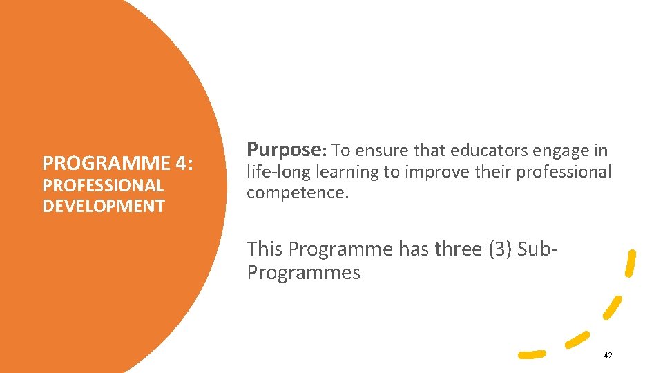 PROGRAMME 4: PROFESSIONAL DEVELOPMENT Purpose: To ensure that educators engage in life-long learning to