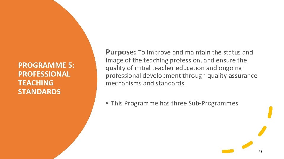 Purpose: To improve and maintain the status and PROGRAMME 5: PROFESSIONAL TEACHING STANDARDS image