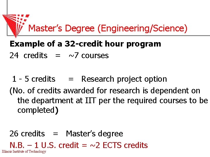 Master’s Degree (Engineering/Science) Example of a 32 -credit hour program 24 credits = ~7